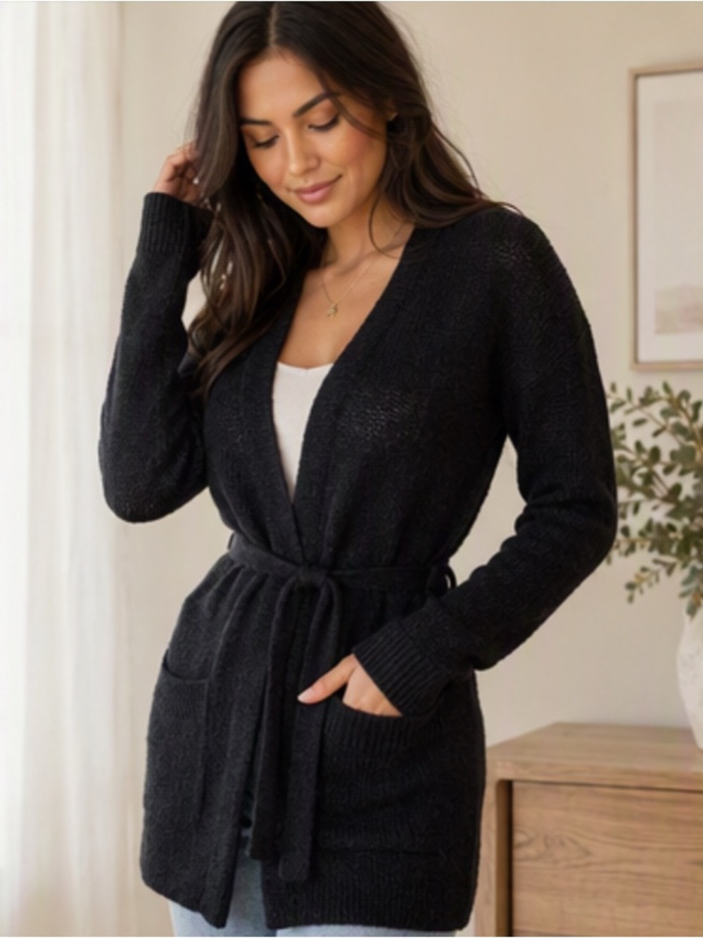 🌷 Topshop 🌷 Black Mohair Blend Knit Wrap Cardigan with Belt
